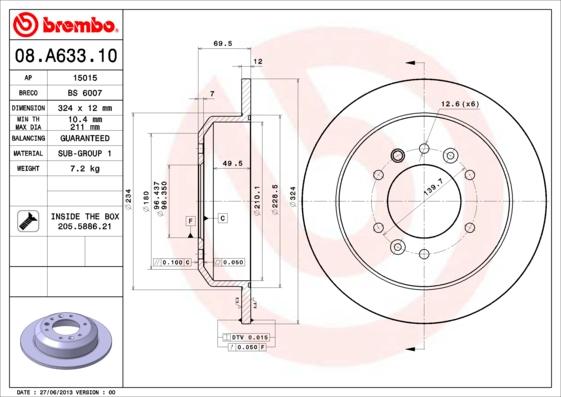 Brembo 08.A633.10 - Спирачен диск vvparts.bg