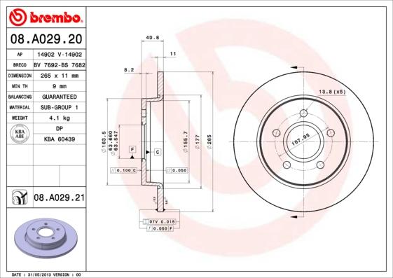 Brembo 08.A029.21 - Спирачен диск vvparts.bg