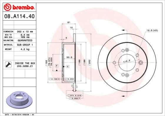 Brembo 08.A114.40 - Спирачен диск vvparts.bg