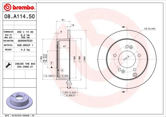 Brembo 08.A114.50 - Спирачен диск vvparts.bg