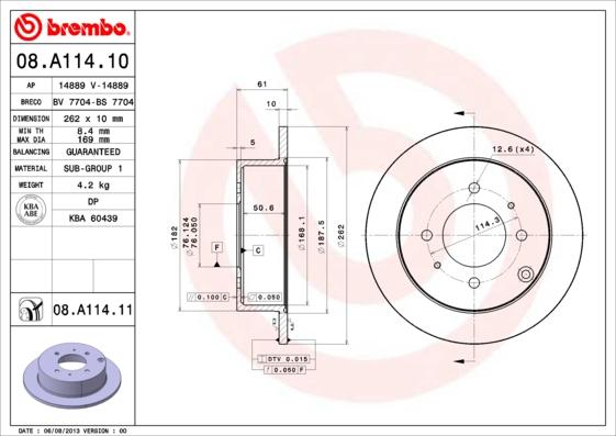 Brembo 08.A114.11 - Спирачен диск vvparts.bg