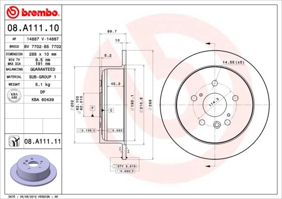 Brembo 08.A111.10 - Спирачен диск vvparts.bg