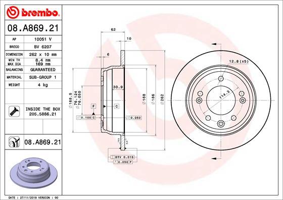 Brembo 08.A869.21 - Спирачен диск vvparts.bg
