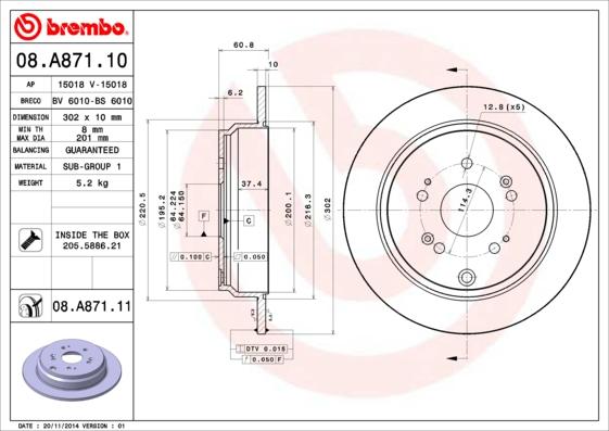 Brembo 08.A871.11 - Спирачен диск vvparts.bg