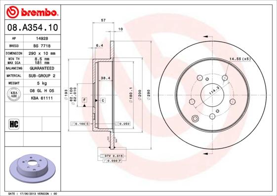 Brembo 08.A354.10 - Спирачен диск vvparts.bg