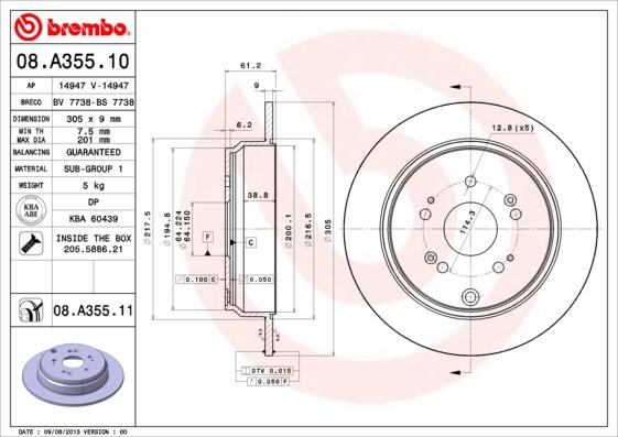 Brembo 08.A355.10 - Спирачен диск vvparts.bg