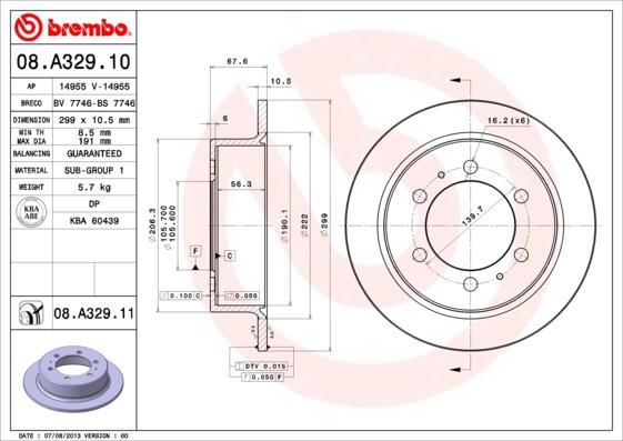 Brembo 08.A329.11 - Спирачен диск vvparts.bg