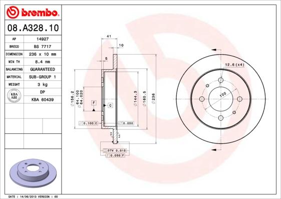 Brembo 08.A328.10 - Спирачен диск vvparts.bg