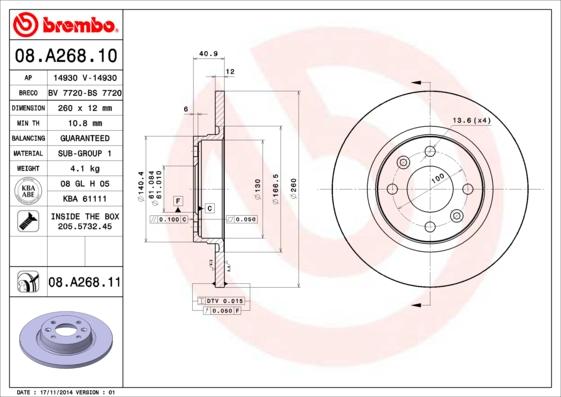 Brembo 08.A268.10 - Спирачен диск vvparts.bg