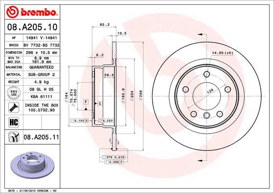 Brembo 08.A205.11 - Спирачен диск vvparts.bg