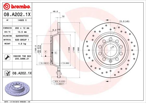 Brembo 08.A202.1X - Спирачен диск vvparts.bg