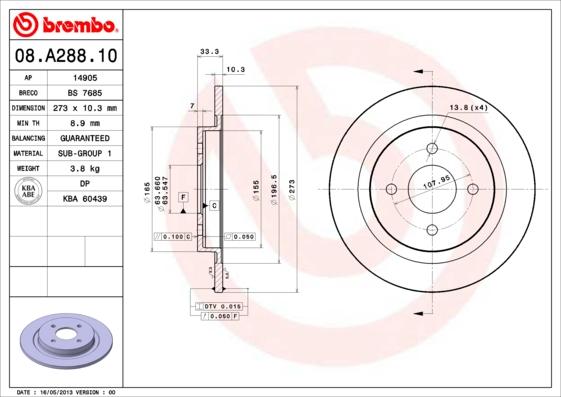 Brembo 08.A288.10 - Спирачен диск vvparts.bg