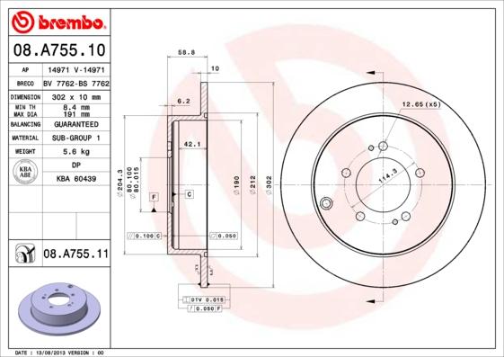 Brembo 08.A755.10 - Спирачен диск vvparts.bg