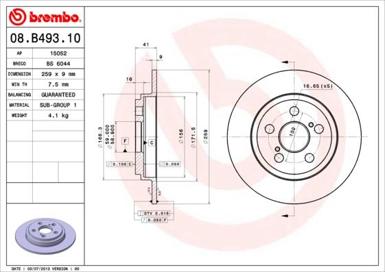 Brembo 08.B493.10 - Спирачен диск vvparts.bg