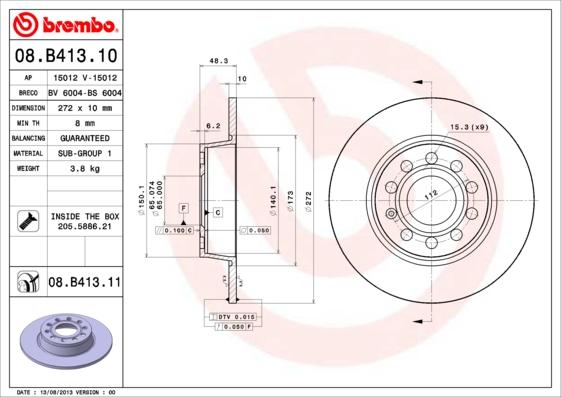 Brembo 08.B413.10 - Спирачен диск vvparts.bg