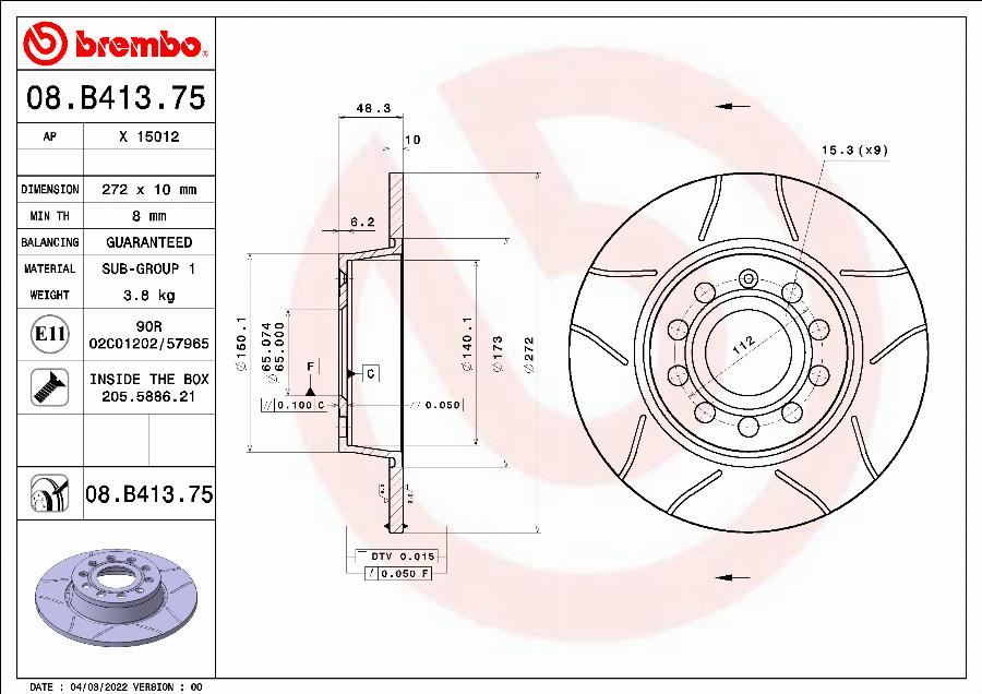 Brembo 08.B413.75 - Спирачен диск vvparts.bg
