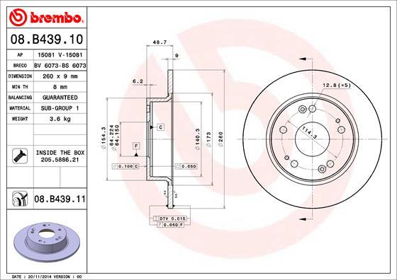 Brembo 08.B439.11 - Спирачен диск vvparts.bg