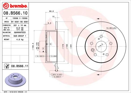 Brembo 08.B566.11 - Спирачен диск vvparts.bg