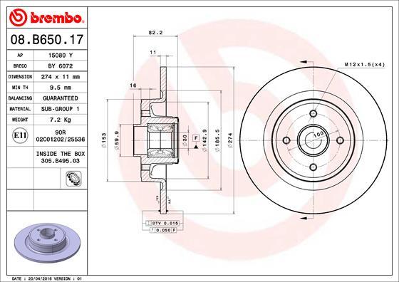 Brembo 08.B650.17 - Спирачен диск vvparts.bg