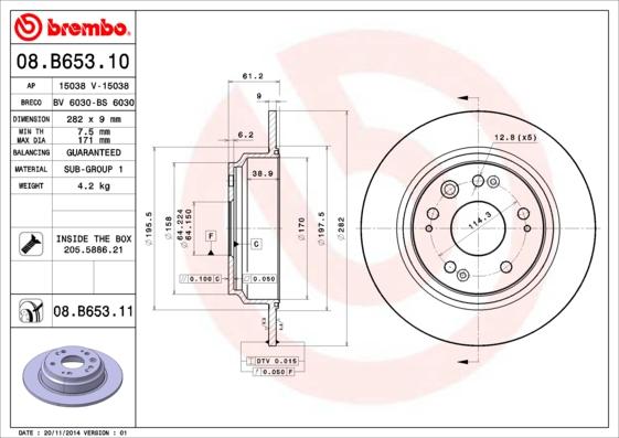 Brembo 08.B653.11 - Спирачен диск vvparts.bg