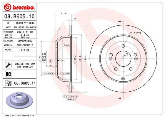 Brembo 08.B605.11 - Спирачен диск vvparts.bg