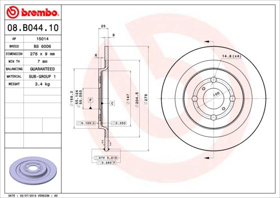 Brembo 08.B044.10 - Спирачен диск vvparts.bg