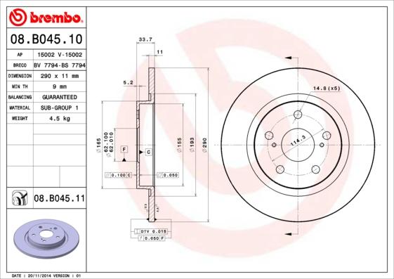Brembo 08.B045.11 - Спирачен диск vvparts.bg