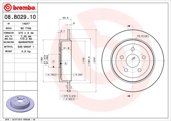 Brembo 08.B029.10 - Спирачен диск vvparts.bg