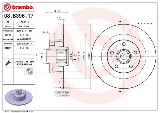 Brembo 08.B396.17 - Спирачен диск vvparts.bg