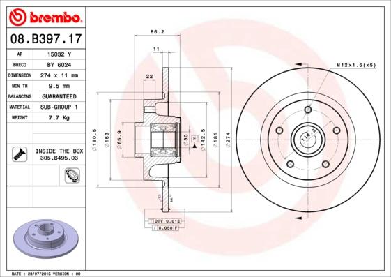 Brembo 08.B397.17 - Спирачен диск vvparts.bg