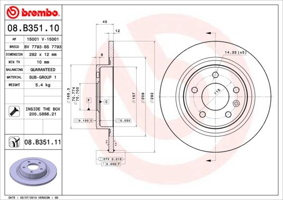 Brembo 08.B351.11 - Спирачен диск vvparts.bg