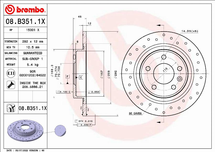 Brembo 08.B351.1X - Спирачен диск vvparts.bg