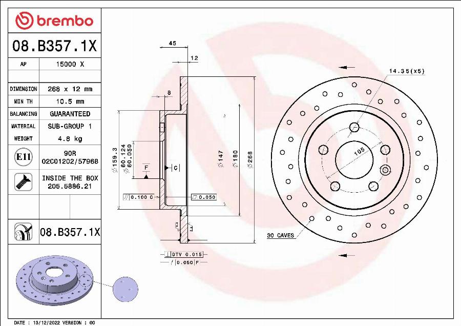 Brembo 08.B357.1X - Спирачен диск vvparts.bg