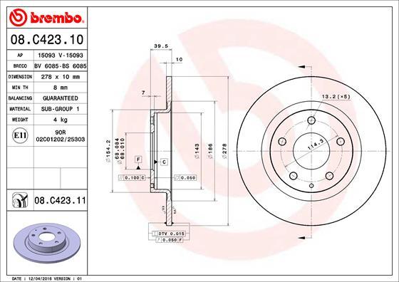 Brembo 08.C423.11 - Спирачен диск vvparts.bg