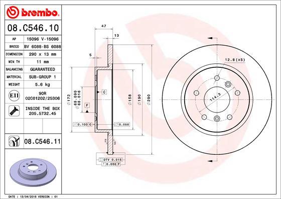 Brembo 08.C546.11 - Спирачен диск vvparts.bg