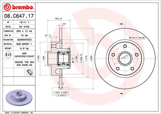 Brembo 08.C647.17 - Спирачен диск vvparts.bg