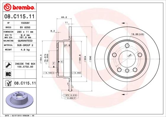 Brembo 08.C115.11 - Спирачен диск vvparts.bg