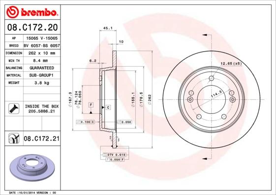 Brembo 08.C172.21 - Спирачен диск vvparts.bg