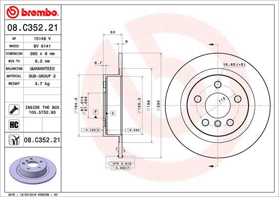 Brembo 08.C352.21 - Спирачен диск vvparts.bg