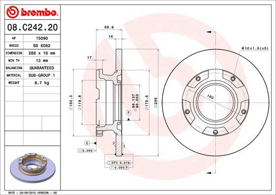 Brembo 08.C242.20 - Спирачен диск vvparts.bg