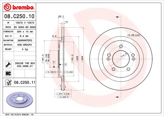 Brembo 08.C250.10 - Спирачен диск vvparts.bg