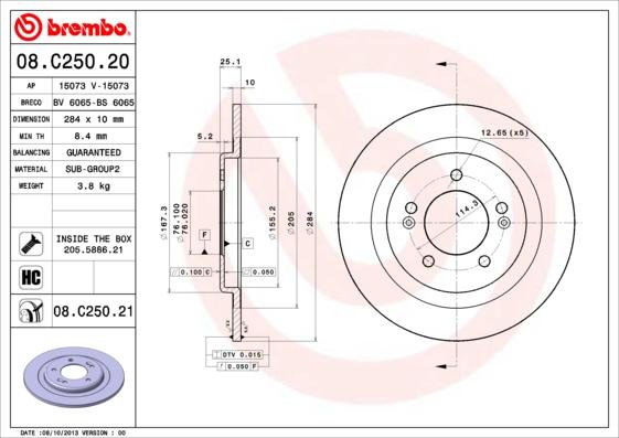 Brembo 08.C250.21 - Спирачен диск vvparts.bg