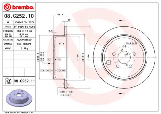 Brembo 08.C252.11 - Спирачен диск vvparts.bg