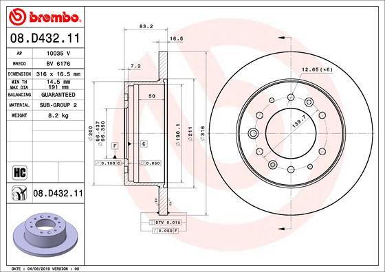 Brembo 08.D432.11 - Спирачен диск vvparts.bg