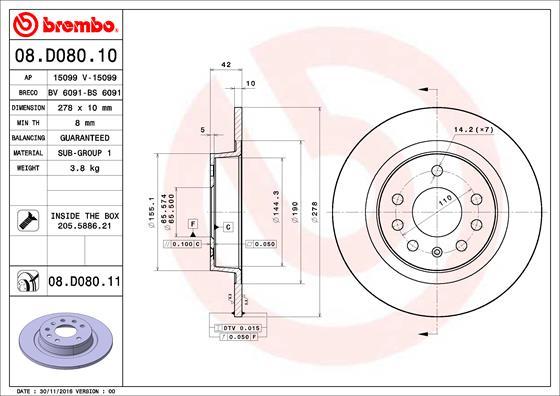 Brembo 08.D080.11 - Спирачен диск vvparts.bg