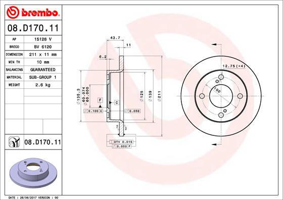 Brembo 08.D170.11 - Спирачен диск vvparts.bg