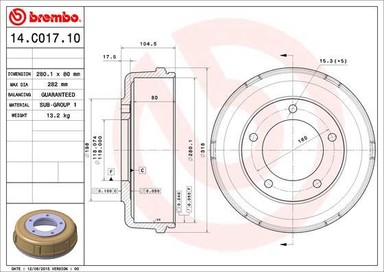 Brembo 14.C017.10 - Спирачен барабан vvparts.bg