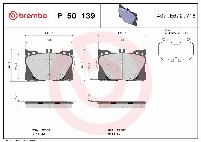 Brembo P 50 139 - Комплект спирачно феродо, дискови спирачки vvparts.bg