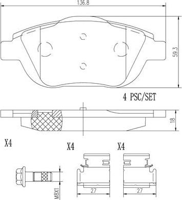 Brembo P61103N - Комплект спирачно феродо, дискови спирачки vvparts.bg