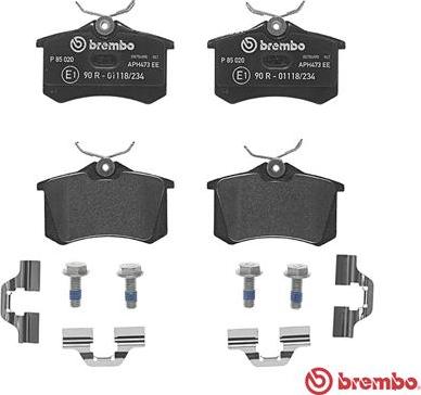 Brembo P 85 020 - Комплект спирачно феродо, дискови спирачки vvparts.bg